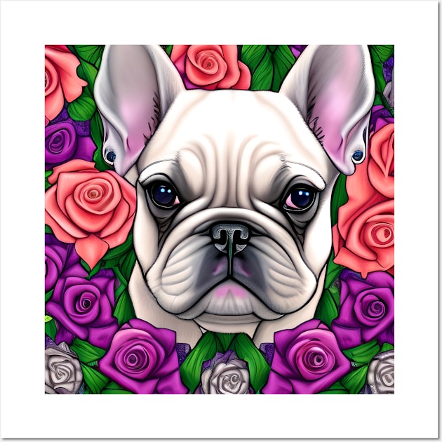 Frenchie In Roses Wall Art by AnnieDreams